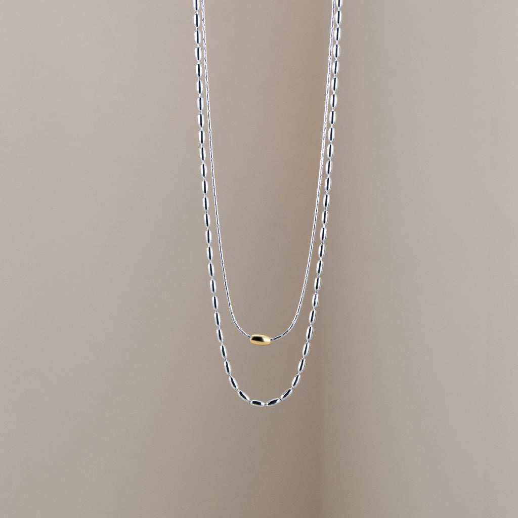 Sterling Silver Simple Gold Bead Necklace