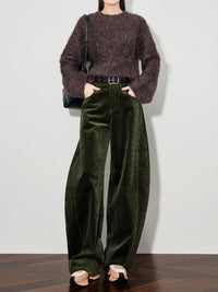 Womens Green Corduroy Casual Pants Wide-leg Style