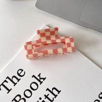 Color Acetate Checkerboard Grab Clip Net Red Temperament