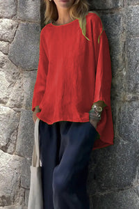 Women's Loose Linen Cotton Round Neck Long Sleeve Shirt