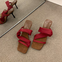 Square Toed Sandals For Women Wearing Fashionable French Style Slim Heels And Small High Heels