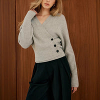 Retro Lazy Style V-neck Short Sweater Women Autumn Winter