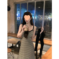 Fashionable Casual Striped Sheath Maxi Skirt Figure-flattering And Slimming