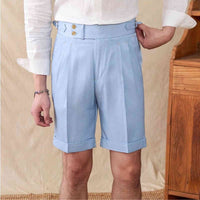 British Gentlemen's Casual Shorts Men's Napoli Double Pleated Light Cropped Pants