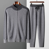 New Thickened Casual Sports Cashmere Men's Half Turtleneck Zipper Knitted Cardigan Suit