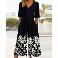Spring And Summer Print Women's Pocket Collar Jumpsuit