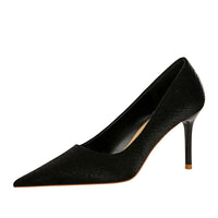 Thin Heel High Shallow Mouth Pointed Silk Shoes
