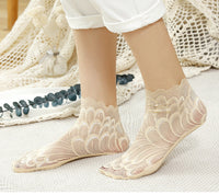 Socks Women Short Cute Solid Color Cotton Bottom Breathable In Tube Mesh Lace Lace