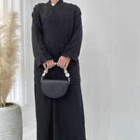 Solid Color Casual Lace Up Middle East Dubai Top And Skirt Suit