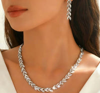 2PCS Glass Leaf Necklace Set Elegant Rhinestone Chain Necklace Bracelet For Women Fashion Luxury Jewelry Set