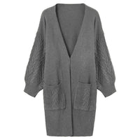 Knitted Cable Lantern Sleeve Coat Sweater