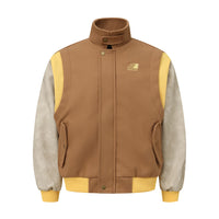 Baseball Uniform Men's Jacket Color Contrast Patchwork PU Leather Sleeve