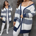 Contrast Color Striped Stitching Woven Casual Sweater Coat