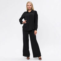 New French-style Casual Relaxed Chic Two-piece Loungewear Set Loose Commuter Shirt And Pants Suit For Women
