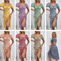 French-Style Floral Slip Dress - Women's Backless Sleeveless Slim-Fit Summer Midi Dress With Side Slit And Adjustable Suspender Straps