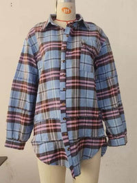 Tassel Long Sleeve Top Loose Casual Plaid Shirt Coat