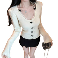 Bowknot Knitted Sweater Women's Autumn And Winter Pure Desire Halter Top