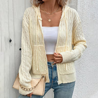 Women's Hooded Twisted Solid Color Sweater Cardigan