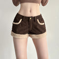 Retro Patchwork Corduroy Shorts With A Niche Designer Edgelow-rise And Ultra-flattering For Bold Edgy Looks