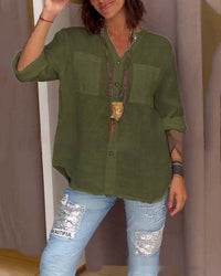 Women's Casual V-Neck Three-Quarter Sleeve Shirt