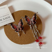 Ankela Red Butterfly Tassel Earrings For Women