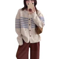 Vintage Stripe Versatile Knitted Cardigan Korean Style