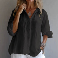 Spring Bestseller Women's Solid Color Linen Long Sleeve Casual Shirt