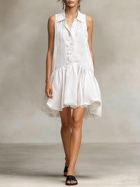 Single- Breasted Shirt Collar Ruffled Dress