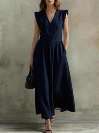 Casual Fashionable Elegant V-Neck Dress With Pockets