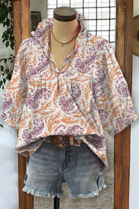 Loose-fitting Womens V-neck Top With Puffed Sleeves