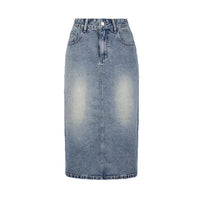 Retro Light-blue Figure-flattering A-line Skirt