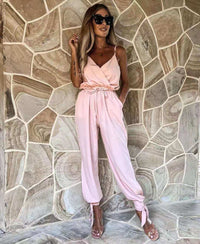 Casual Solid Color Suspender Jumpsuit