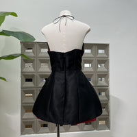 Designers Three-dimensional Floral Fishbone Bandeau Dress With Contrasting Colors