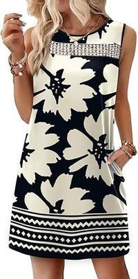 Fashionable Printed Lace Trim Patchwork Dress