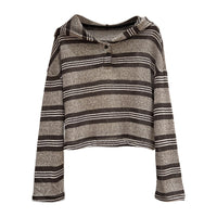 Striped Button Hooded Long Sleeve Knitwear