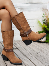 Pointed-toe Mid-calf Fashion Boots With A Belt Buckle