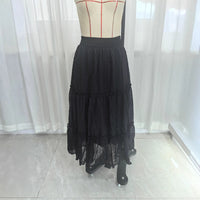 French-style Ruffle-trimmed Lace Patchwork Skirt A-line Slimming Layered Long Dress