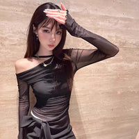 Pure Seductive Mesh Long-Sleeve Bodycon Tube Top