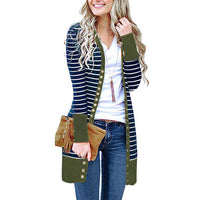 Autumn And Winter Plus Size Women's Fashionable Mid-length Button Striped Cardigan