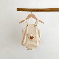 Baby Boys And Girls Corduroy Bear Pocket Strap Romper