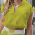 Women's Solid-Colored Sleeveless Cotton-Linen V-Neck Top