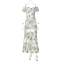 Sexy Off-Shoulder Tube Top And Fashionable Polka-Dot Long Skirt Set With Side Bow