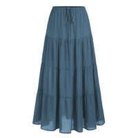 High-waisted Elastic-waist Tie-closure Loose-fit Patchwork Skirt