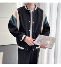 Men's Youth Stand Collar Stitching Casual Cotton Baseball Uniform Jacket Coat