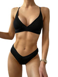 New Solid Color Pit Strip Stitching Edging V-Shaped Pants Sexy Bikini