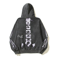 Washed-out Vintage Distressed Skull Bone Hooded Sweater