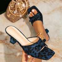 Womens Square-toe, Open-toe Leopard-print Chunky-heel Shoes