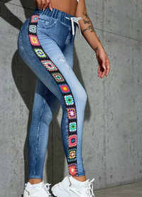 Womens Stretch Waist Faux Denim Jeans