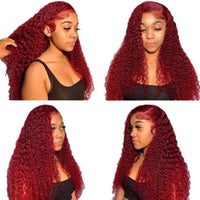 Fashion Wine Red Wig Front Lace Small Roll Wound Tube Afro Synthetic Wigs