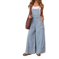 Personalized Street-style Pocketed Wide-leg Pants Suspender Denim Overalls
